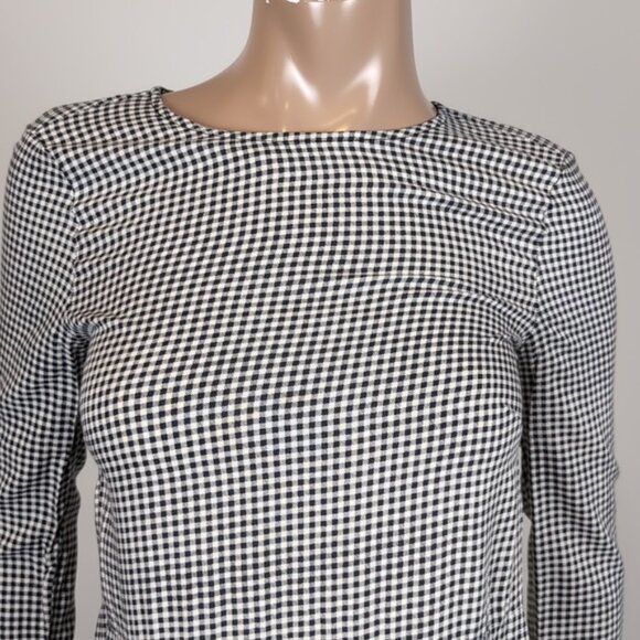 3/$20 H&M Checkered Dress Long Sleeves Gingham Plaid Keyhole Crew Neck Swing - Picture 2 of 10